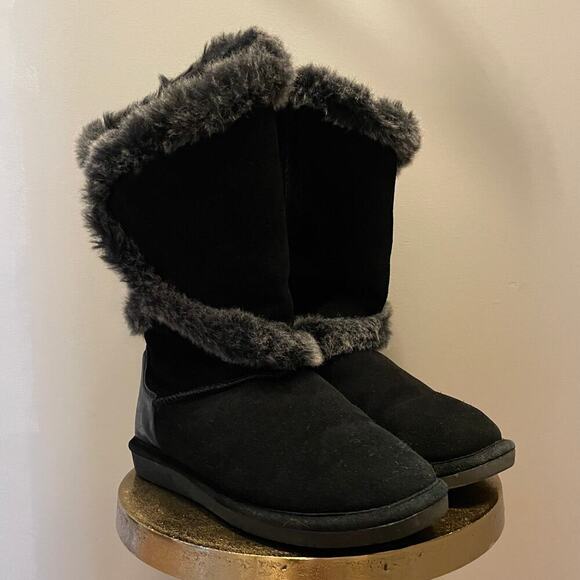 EUC Bearpaw 2410W-SHELLY Black Genuine Suede Winter Boots -size 10 - Picture 1 of 10